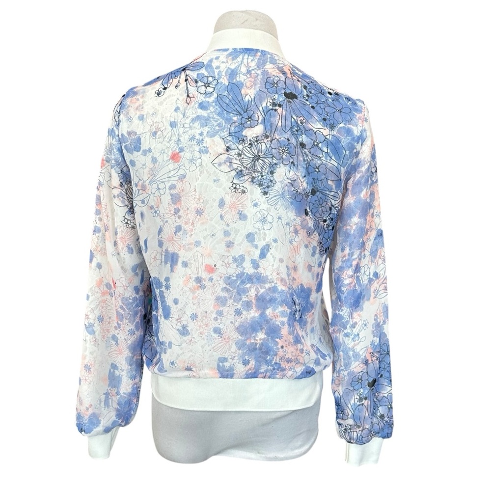 Candies Blue & White Floral Crochet Lace Reversible Bomber Jacket - Size Medium - Picture 4 of 14